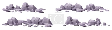 Ilustración de Colección de piedras de dibujos animados aislados en blanco. Piezas de roca de montaña y piedras del desierto vector ilustración - Imagen libre de derechos