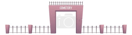 Illustration for Cemetery fence and entrance to the cemetery in cartoon style. Vector illustration isolated on white - Royalty Free Image