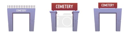 Illustration for Cemetery fence and entrance to the cemetery in cartoon style. Vector illustration isolated on white - Royalty Free Image