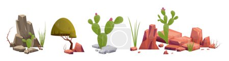 Illustration for Desert rock with plants in different colors vector illustration isolated on white - Royalty Free Image