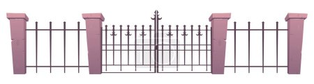 Illustration for Entry gates and fence made from steel and concrete in cartoon style vector illustration - Royalty Free Image