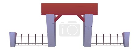 Illustration for Gates and fence made from concrete, wood and steel in cartoon style. Vector illustration isolated on white - Royalty Free Image