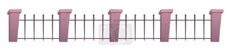 Téléchargez les illustrations : Steel fence with concrete posts in cartoon style - en licence libre de droit