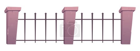 Téléchargez les illustrations : Steel fence with concrete posts in cartoon style - en licence libre de droit