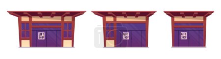 Ilustración de Tienda de entradas y edificio de tienda de regalos en ilustración vectorial estilo de dibujos animados aislado en blanco - Imagen libre de derechos