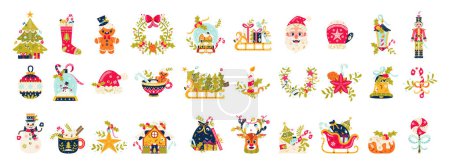 Ilustración de Set Of Cartoon Cute Christmas Illustrations Isolated - Imagen libre de derechos