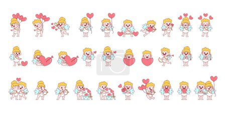 Illustration for Cute Cupid Saint Valentine Illustrations Isolated - Royalty Free Image