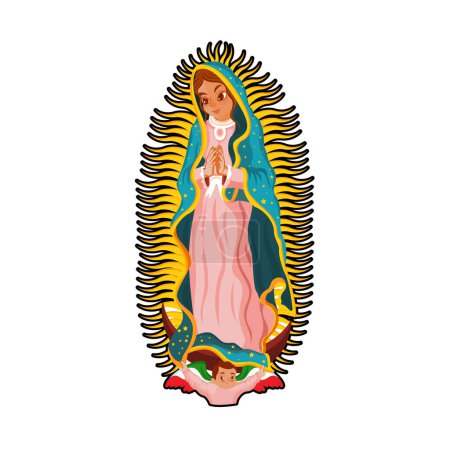 Ilustración de Vector Cartoon Cute Mexican Our Lady Of Guadalupe Illustration Isolated - Imagen libre de derechos