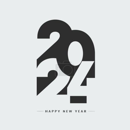 Ilustración de Diseño en blanco y negro Happy New Year 2024 plantilla de concepto creativo para Navidad, Vector Illustration - Imagen libre de derechos