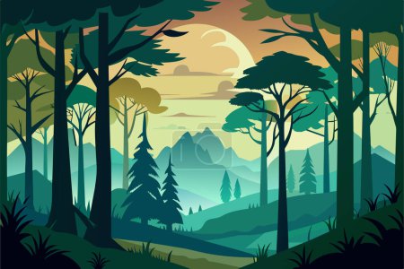 Téléchargez les illustrations : Silhouette forestière, illustration vectorielle - en licence libre de droit