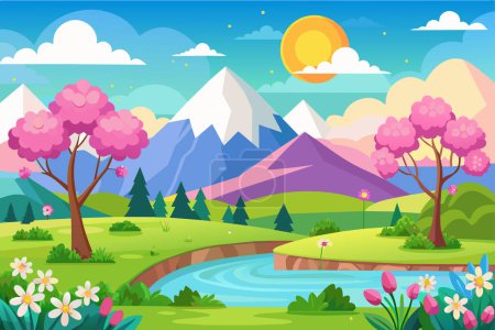 Illustration for Spring landscape background, simple, vector illustration. - Royalty Free Image