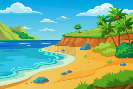 Téléchargez les illustrations : Nature vide plage océan littoral paysage vectoriel illustration - en licence libre de droit