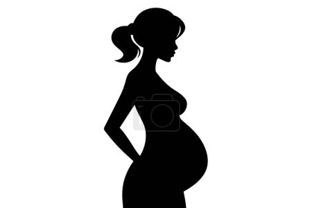Téléchargez les illustrations : Femme enceinte icône noire sur fond blanc. Silhouette de femme enceinte - en licence libre de droit