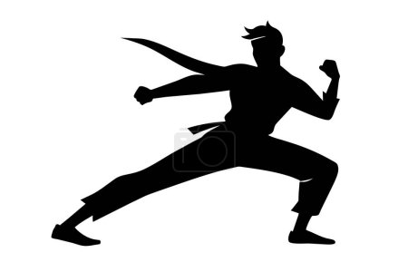 Téléchargez les illustrations : Art martial icône noire sur fond blanc. Silhouette d'art martial - en licence libre de droit