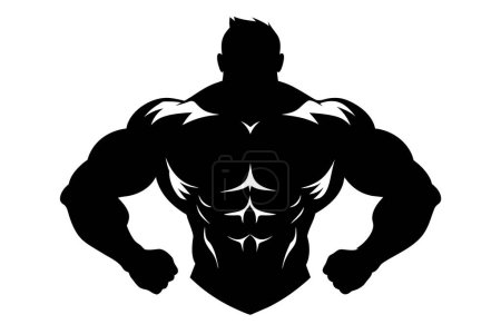 Téléchargez les illustrations : Bodybuilder icône noire sur fond blanc. Silhouette de bodybuilder - en licence libre de droit