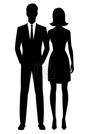 Téléchargez les illustrations : Silhouettes vectorielles de l'homme et de la femme isolés sur fond blanc - en licence libre de droit