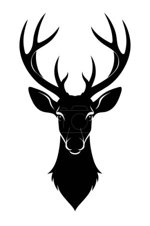 Téléchargez les illustrations : Illustration vectorielle de la silhouette de tête de cerf avec bois - en licence libre de droit