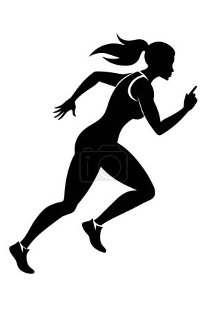 Illustration for Start running sprint female athlete black silhouet vector - Royalty Free Image