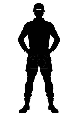 Téléchargez les illustrations : Soldat debout silhouette vecteur, concept d'homme militaire. - en licence libre de droit