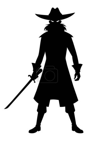 Illustration for Pirate silhouette with sword, hat and coat - Royalty Free Image