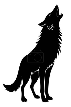 Téléchargez les illustrations : Motif vectoriel silhouette loup noir hurlant isolé sur fond blanc - en licence libre de droit