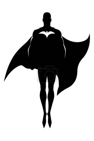 Téléchargez les illustrations : Illustration de silhouette de superhéros déterminé et puissant portant une cape tout en volant sur fond blanc pour l'espace de copie
. - en licence libre de droit