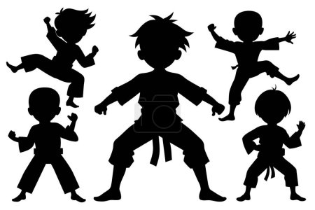 Ilustración de Joven karate niños colección silueta vector ilustración - Imagen libre de derechos