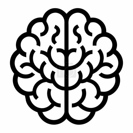 Téléchargez les illustrations : Un cerveau humain représenté en lignes noires sur fond blanc - en licence libre de droit