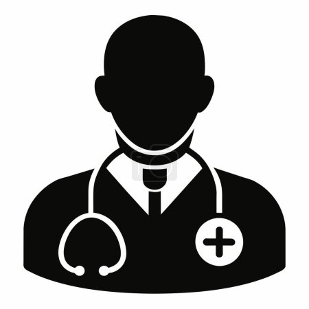 Illustration for A man in a white lab coat with a stethoscope around his neck. He is wearing a tie and has a stethoscope around his neck - Royalty Free Image