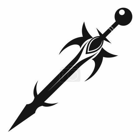 Una espada negra con una bola en el extremo. La espada está decorada con un diseño y tiene un aspecto amenazante