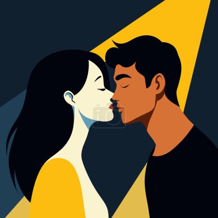 A man and woman are about to kiss, their faces close together