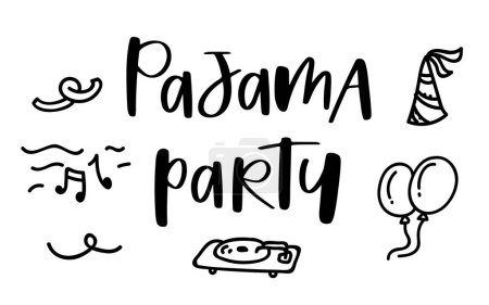 Illustration for Pajama party. Hand lettering typography template - Pajama party. Typography design. Modern cartoon hand lettering text with pajama party on white background for print design. Vector illustration. - Royalty Free Image