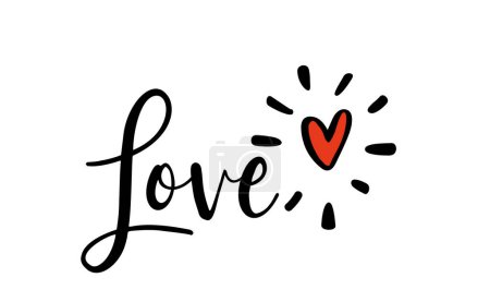 Téléchargez les illustrations : Love. Hand drawn typography word. Love with doodle heart. Print for tee, t-shirt, card, poster. Modern typography calligraphy script love text. Vector valentine day illustration. - en licence libre de droit