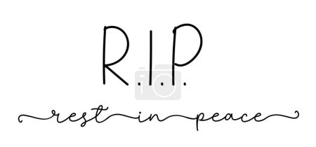 Illustration for RIP. Rest in peace. Lettering isolated script message. Condolence funeral quote: rip, rest in peace. Vector calligraphy text on tombstone or gravestone, memory card. Black text rip, rest in peace. - Royalty Free Image