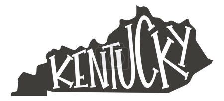 Kentucky. Estado silueta. Mapa de Kentucky con script de texto. Esquema vectorial Ilustración aislada sobre fondo blanco. Mapa estatal de Kentucky para póster, pancarta, camiseta, camiseta.