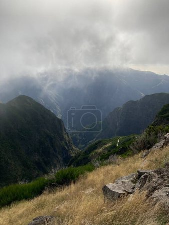 Photo for Dangerous mountains in Madeira. Landscape with rocks, green scenery. - Royalty Free Image