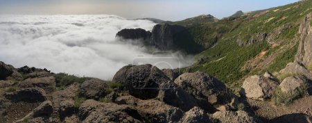 Photo for Panoramic view to foggy mountains, Pico do Arieiro, Madeira island, Portugal. - Royalty Free Image