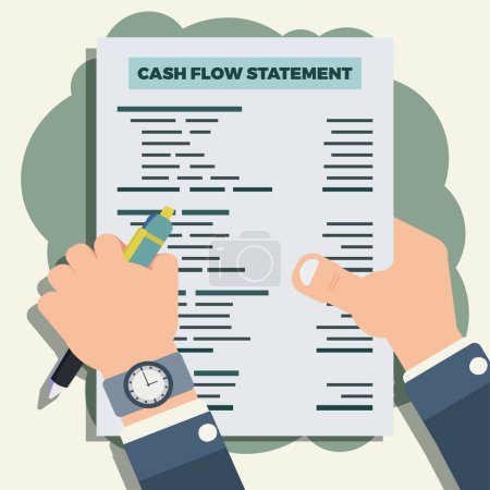 Illustration for Hand hold pen and cash flow statement sheet vector illustration - Royalty Free Image