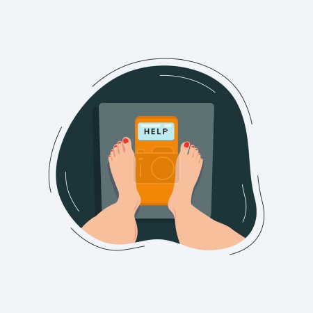 Illustration for Feet and weight scales with HELP information vector illustration - Royalty Free Image