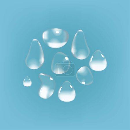 Gotas de agua en el vector de fondo azul