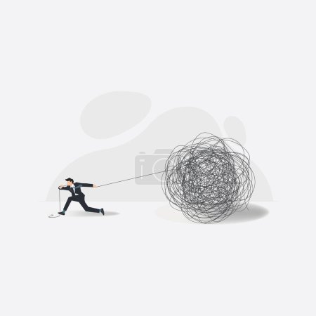 Illustration for Businessman pulling the scribble roll. Solve and fixed many problems vector illustration - Royalty Free Image