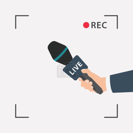 Illustration for Hand of journalism reporter live microphone report press concept vector illustration - Royalty Free Image