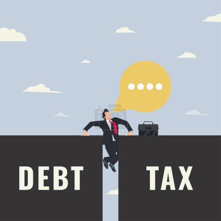 Empresario exprimido por la deuda y los impuestos diseño vector ilustración