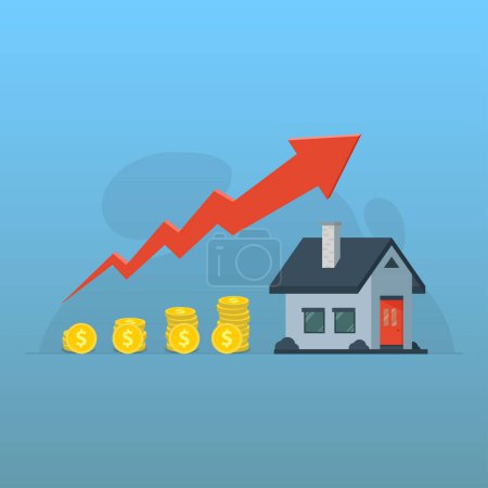 An increase cost of the housing or rising price of real estate concept vector illustration