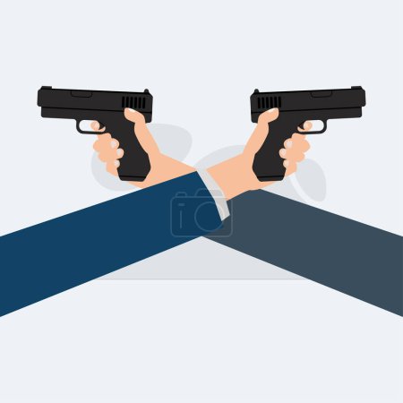 Illustration for Businessman hands hold the gun. Hand aiming guns to each other vector - Royalty Free Image