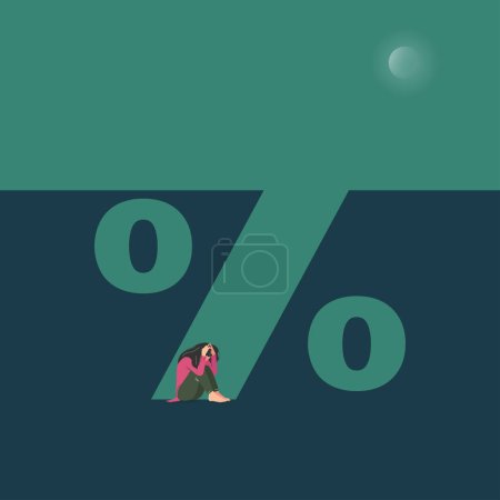 Illustration for Woman falling in percent trap, discount or promotion trap concept vector - Royalty Free Image
