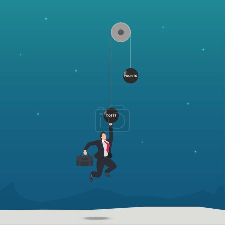 Illustration for Businessman hangs in the weight of pulley costs vector illustration - Royalty Free Image