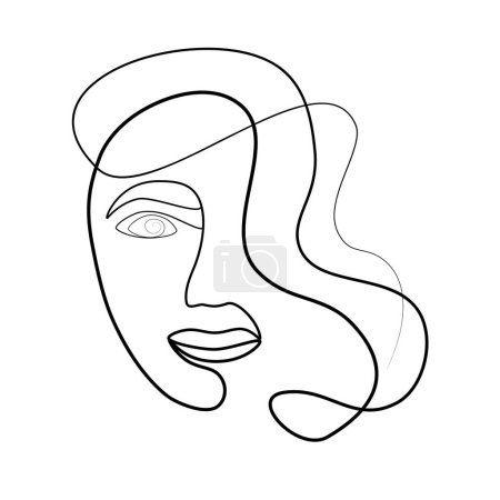 Ilustración de Dibujo continuo de la cara y el cabello de las niñas en una línea. concepto de cuidado de la piel y el cabello. diseño del modelo sobre fondo blanco - Imagen libre de derechos