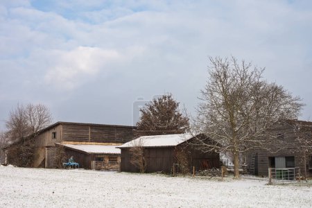 Tranquilidad navideña: Winter Wonderland: Campo de pueblo europeo cubierto de nieve.