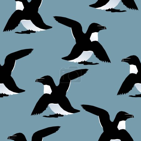 Téléchargez les illustrations : Vector seamless pattern with sea birds razorbills - en licence libre de droit